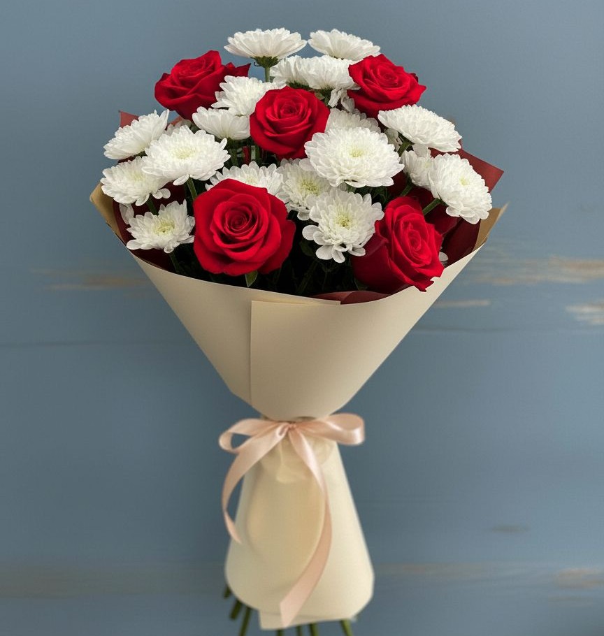 Букет цветов из: Розы и Хризантемы в Угольные Копи