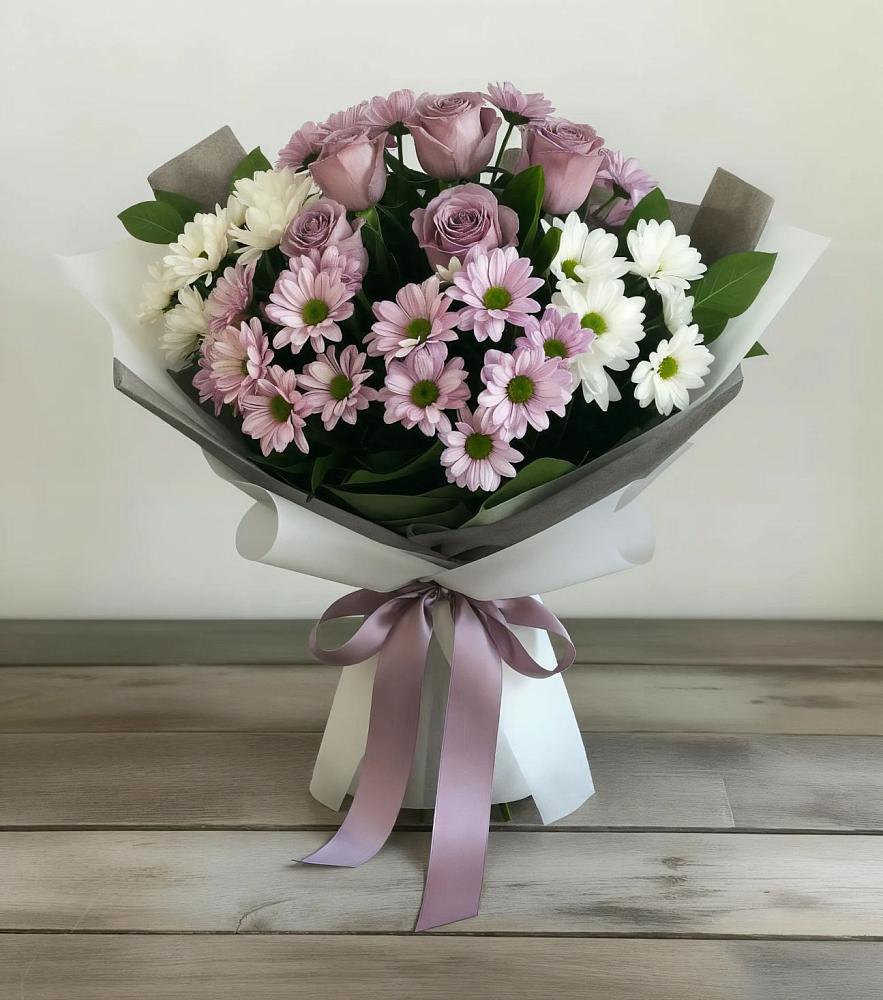 Букет цветов из: Хризантемы и Розы в Угольные Копи