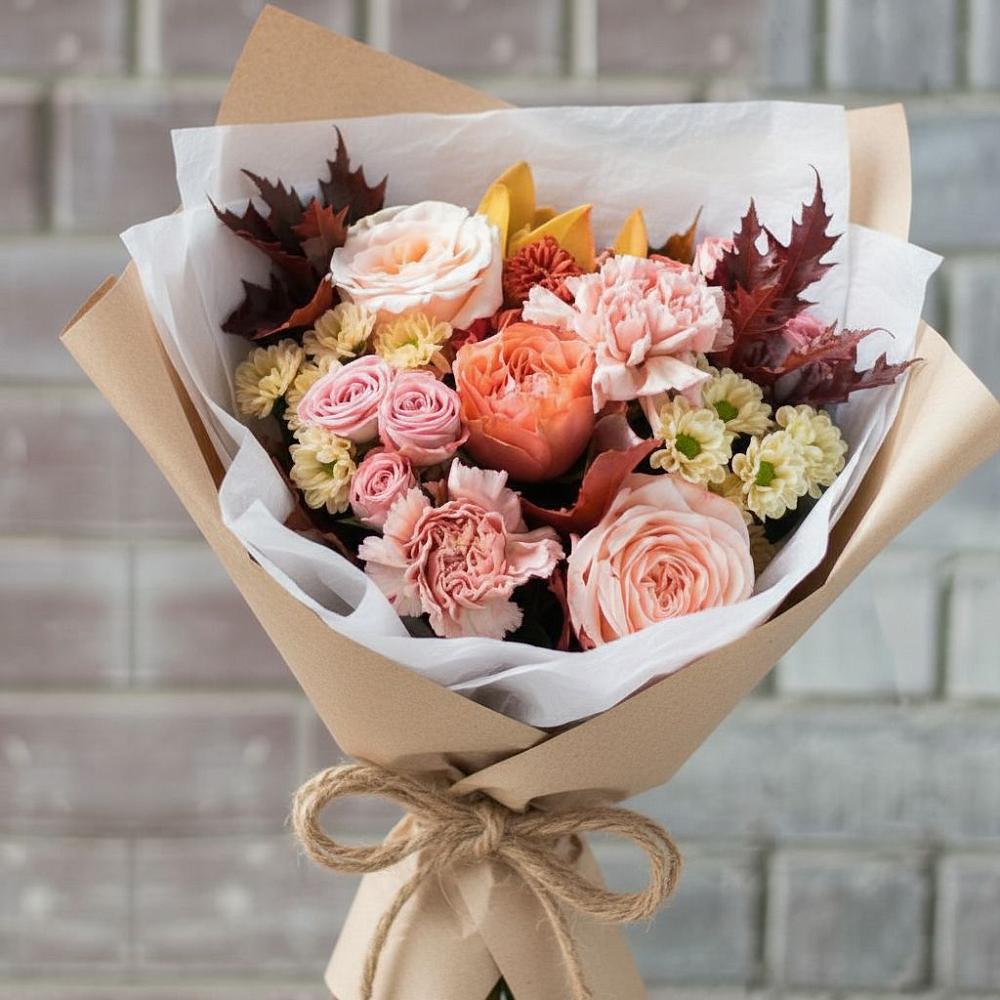 Букет цветов из: Гвоздики, Хризантемы и Розы в Угольные Копи