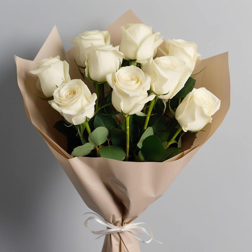 Букет 9 Белых роз Эдлесс Лав в Угольные Копи