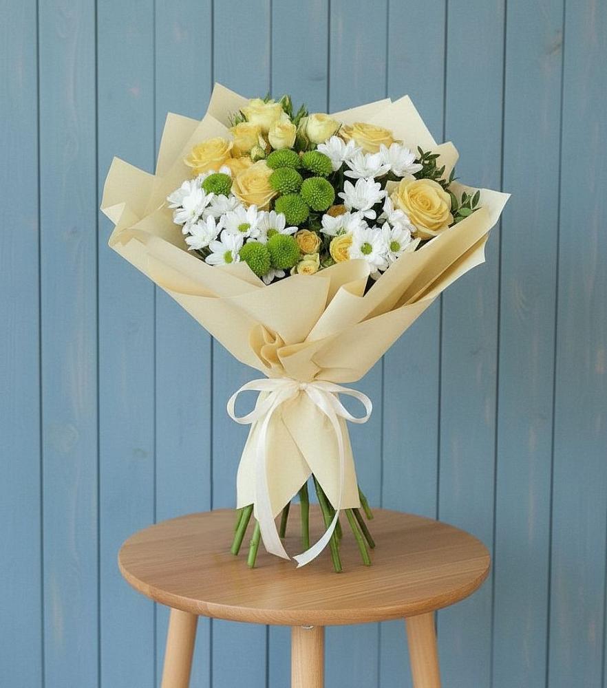 Букет цветов из: Хризантемы и Розы в Угольные Копи