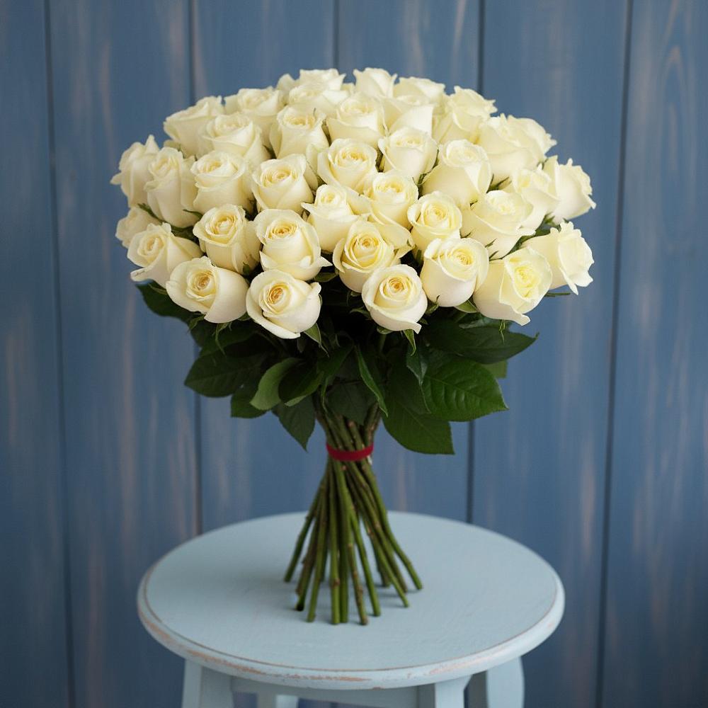 Букет 51 Белая роза Эдлесс Лав в Угольные Копи
