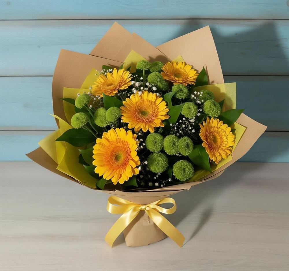 Букет цветов из: Герберы и Хризантемы в Угольные Копи