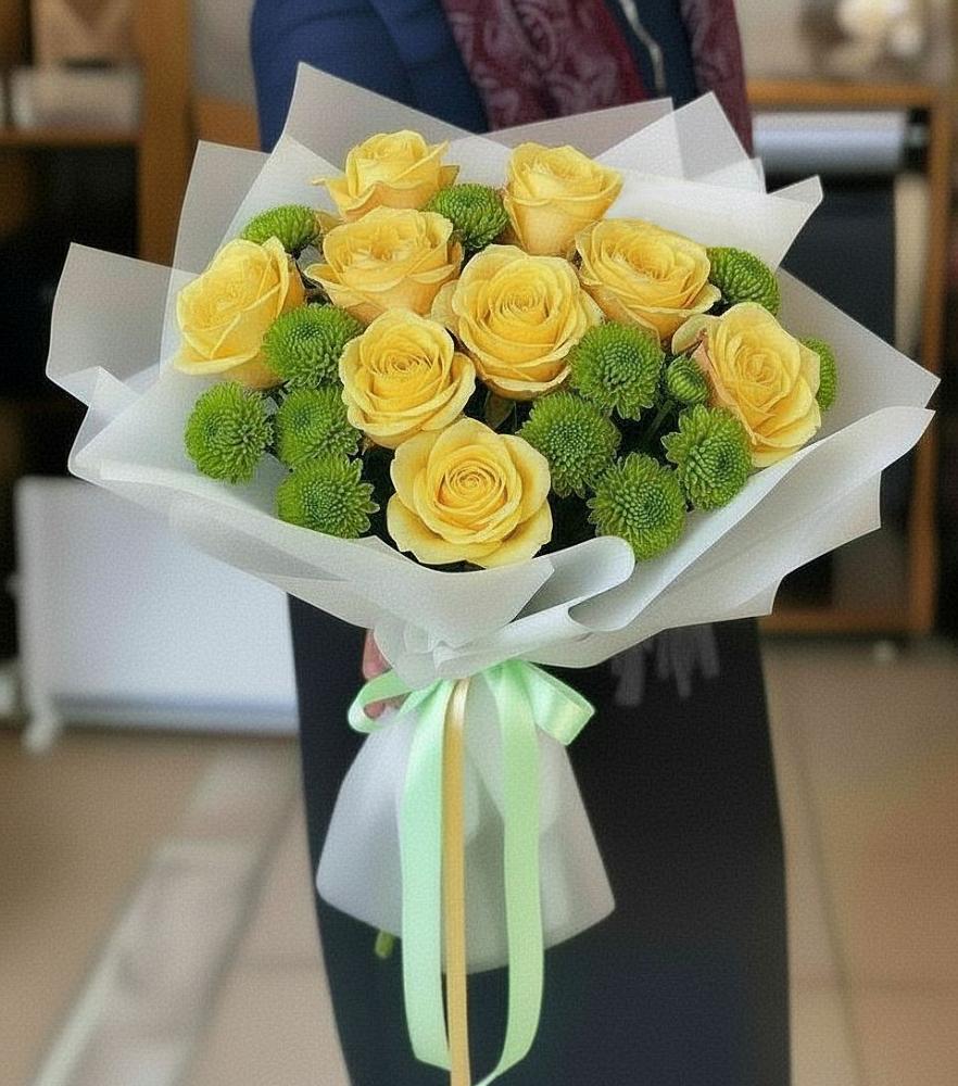 Букет цветов из: Хризантемы и Розы в Угольные Копи