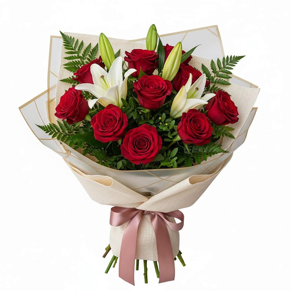 Букет цветов из: Лилии и Розы в Угольные Копи