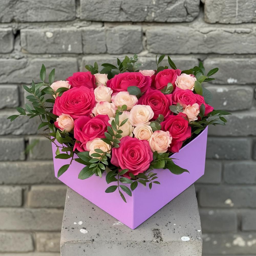 Цветочная композиция из Розы в коробке в Угольные Копи