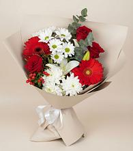 Букет цветов из:  Розы, Хризантемы, Герберы и Лилии в Угольные Копи