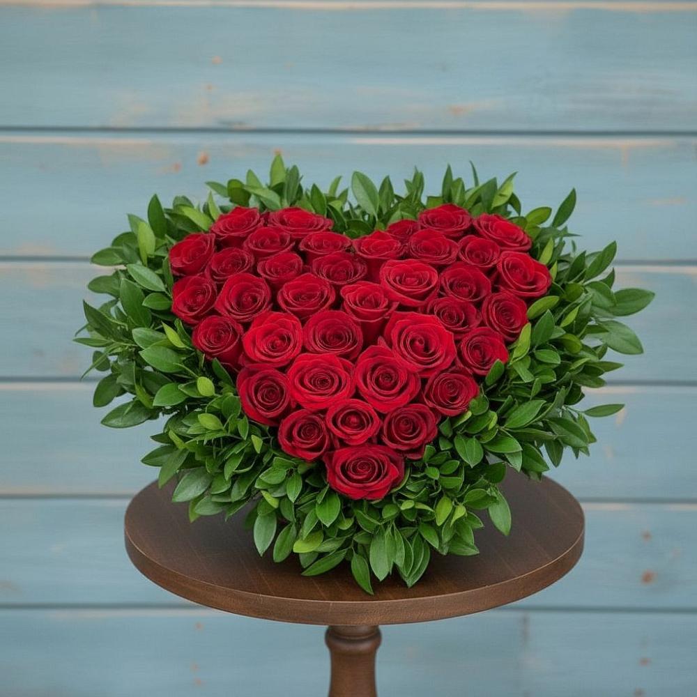 Цветочная композиция из Розы в виде сердца в Угольные Копи