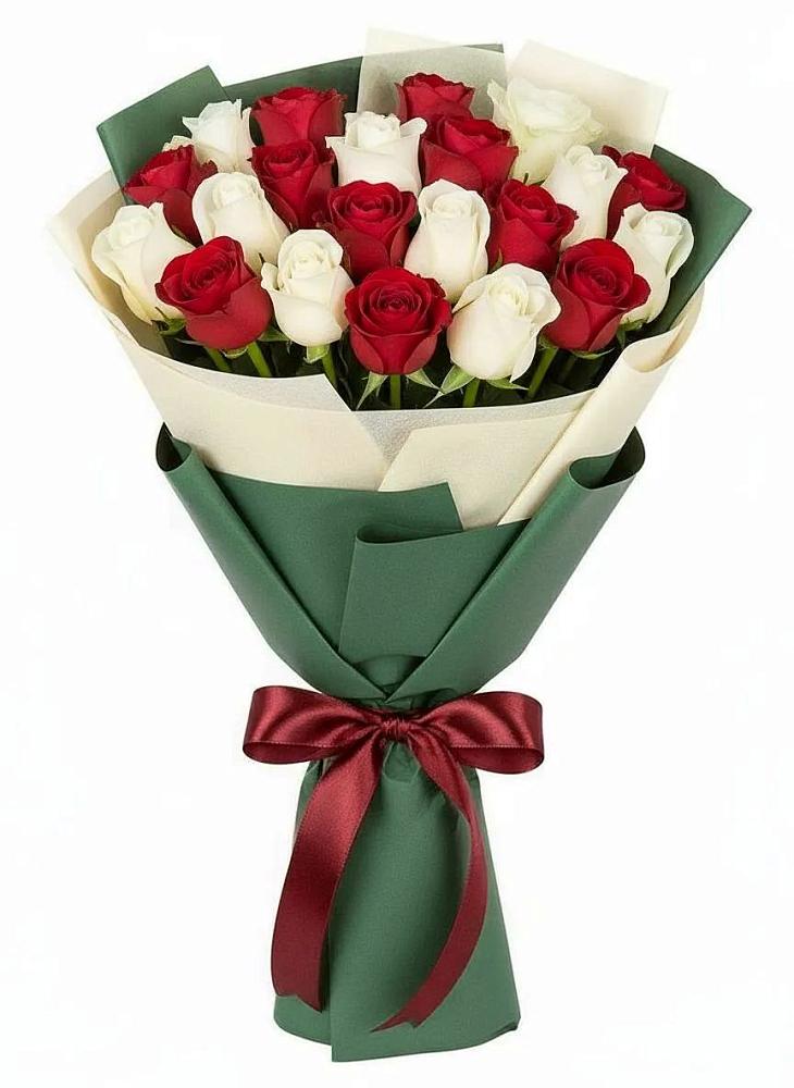 Букет Микс из красных и белых роз в Угольные Копи