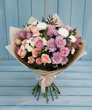 Букет цветов из:  Хризантемы, Розы и Альстромерии в Угольные Копи