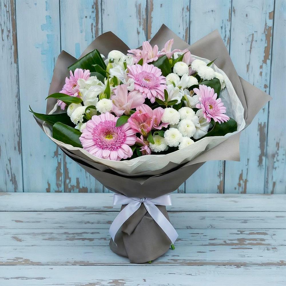 Букет цветов из: Герберы, Альстромерии и Хризантемы в Угольные Копи