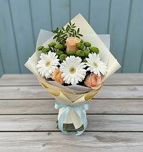 Букет цветов из:  Герберы, Розы и Хризантемы в Угольные Копи