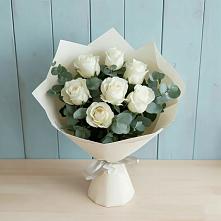 Букет Белые розы в Эвкалипте в Угольные Копи